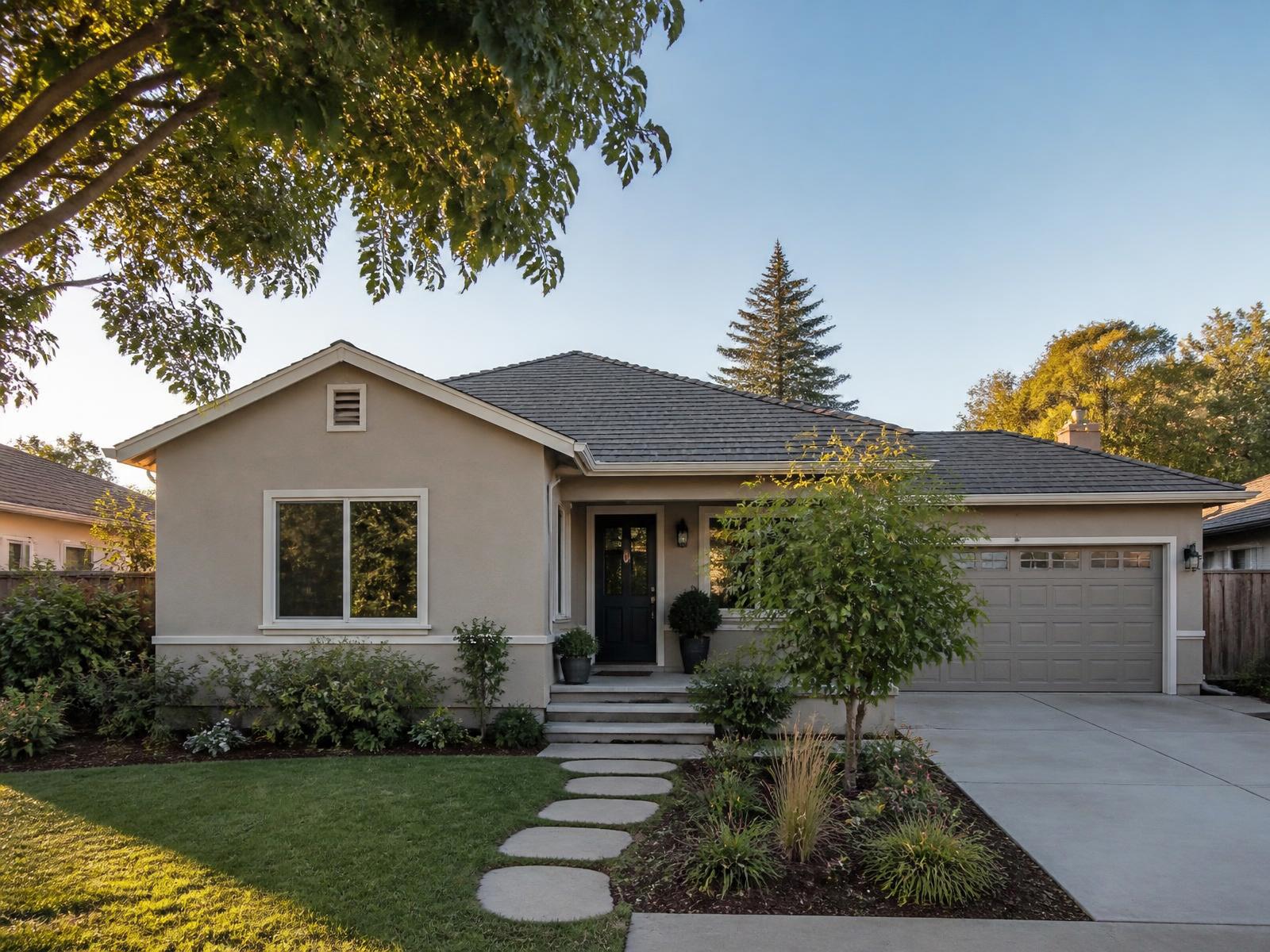 A well-kept single-family home at golden hour